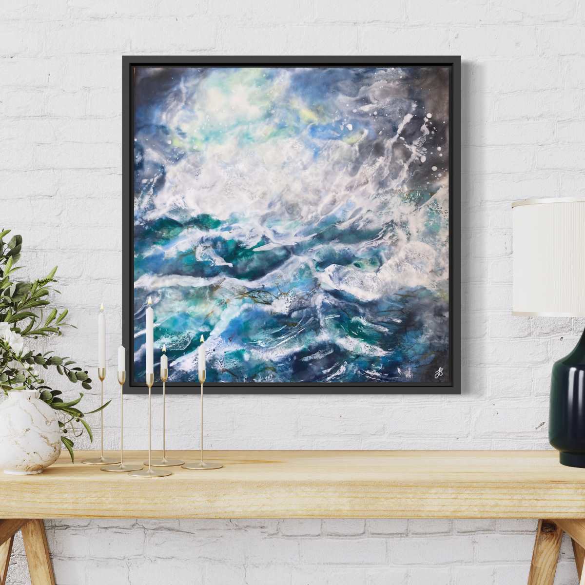 Troubled Water No.1 | Seascape | Original Encaustic Painting | Framed - Jane Spooner Artist