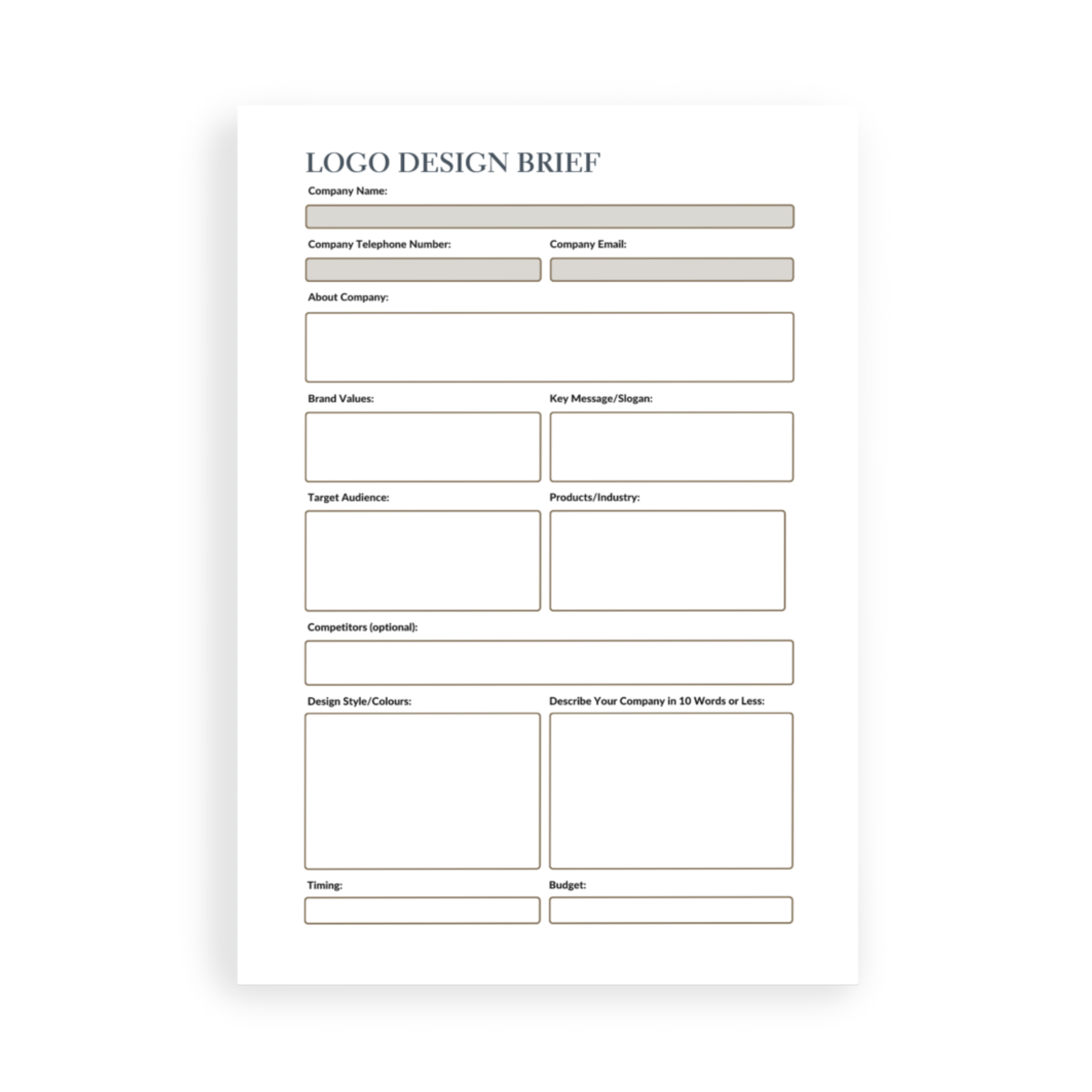 Free Simple Logo Design Brief Form pdf - Jane Spooner Artist